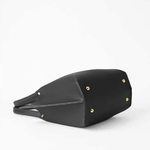 Classic Black Leather Tote Bag for Women