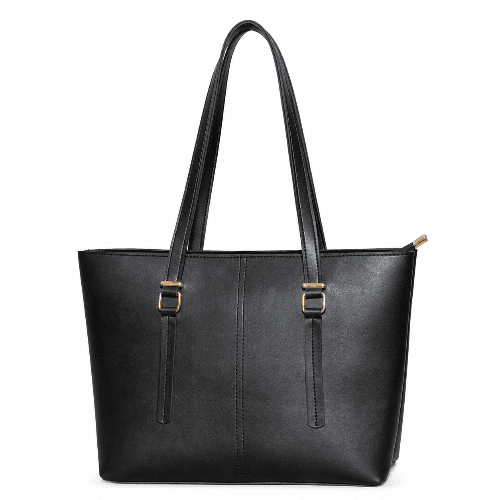 The Maverik Tote Bag – black leather tote with top handles
