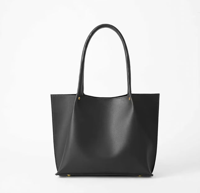 Classic Black Leather Tote Bag for Women