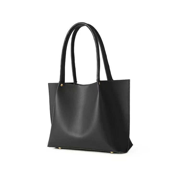 Classic Black Leather Tote Bag for Women