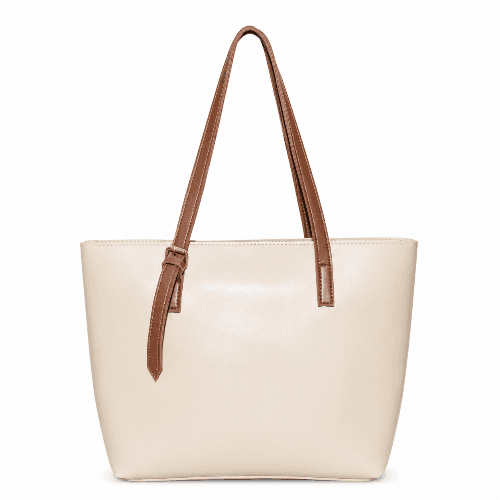 The Astra Shoulder Bag – beige leather tote with top handles
