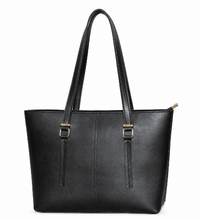 The Maverik Tote Bag – black leather tote with top handles