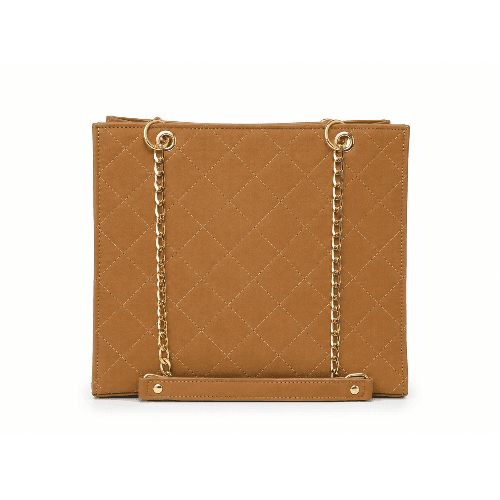 The Quilt Gold Chain Bag – tan quilted front view

