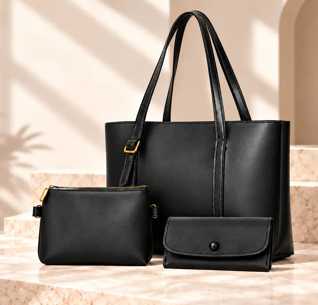 The Oxford Leather Tote Bag 3-Piece Set for Women